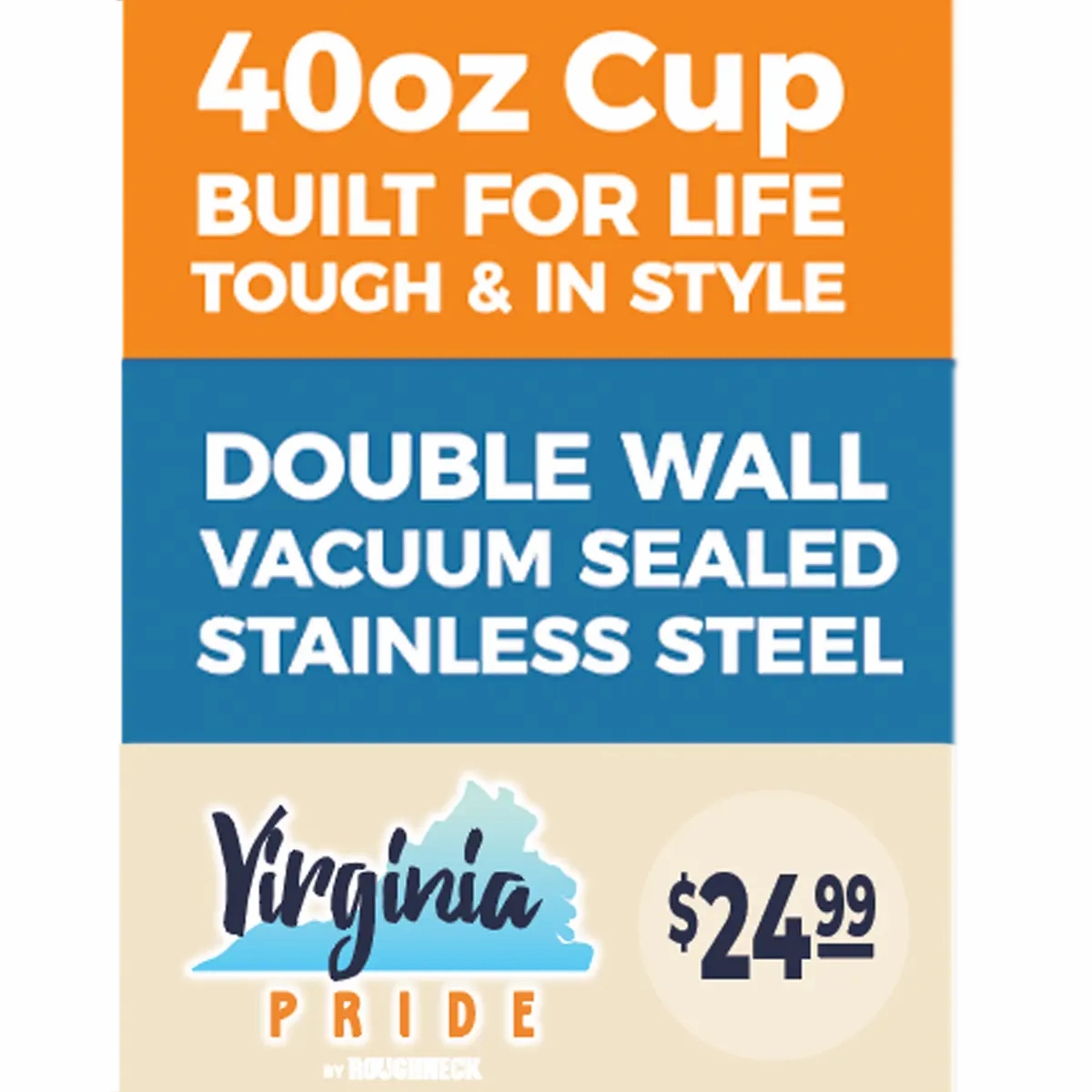 40 oz Stainless-Steel Insulated Printed Cup Virginia Floor Display - 12 Pieces Per Retail Ready Display 88561