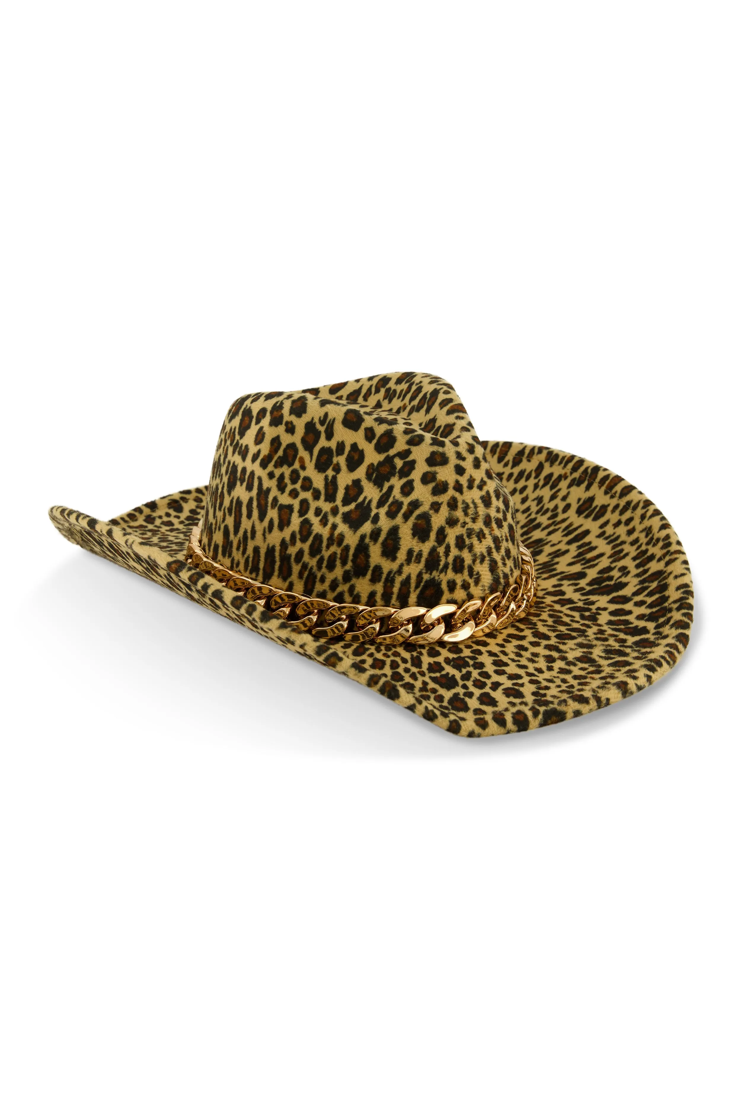 Animal Print Chain Detail Cowboy Hat