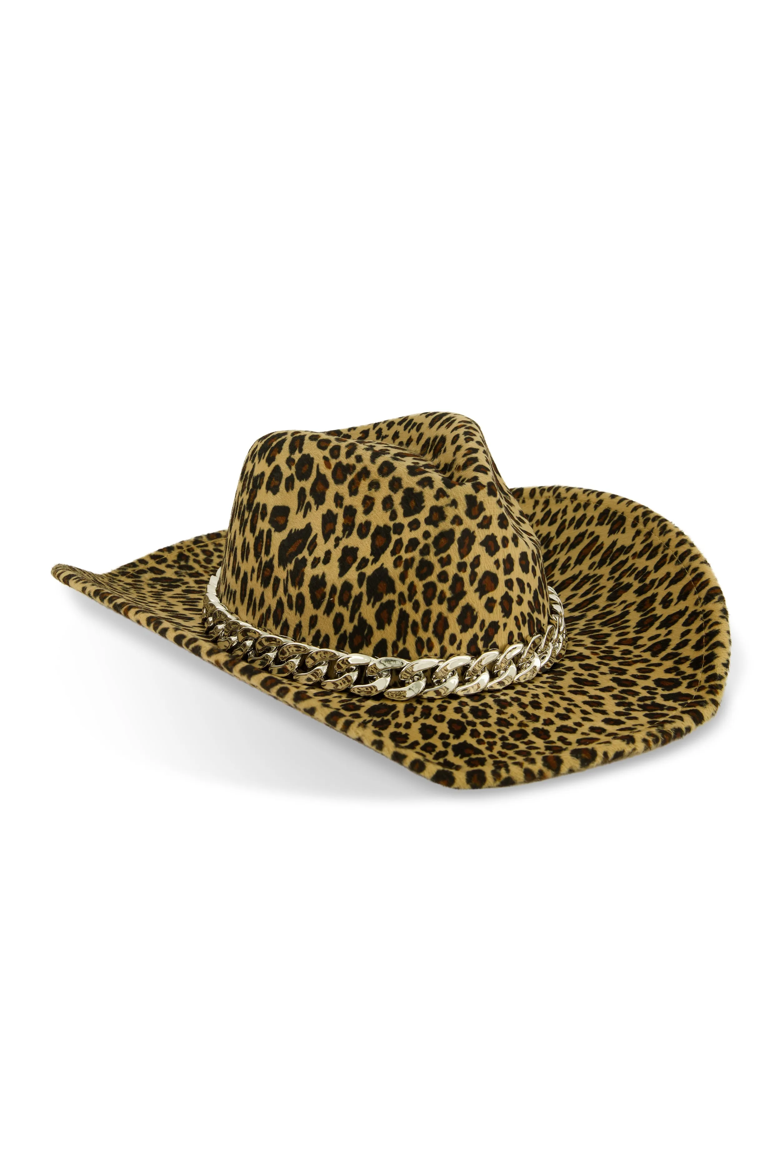 Animal Print Chain Detail Cowboy Hat