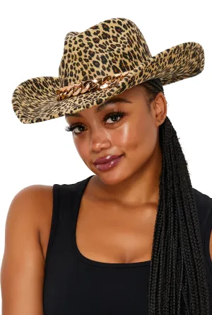 Animal Print Chain Detail Cowboy Hat