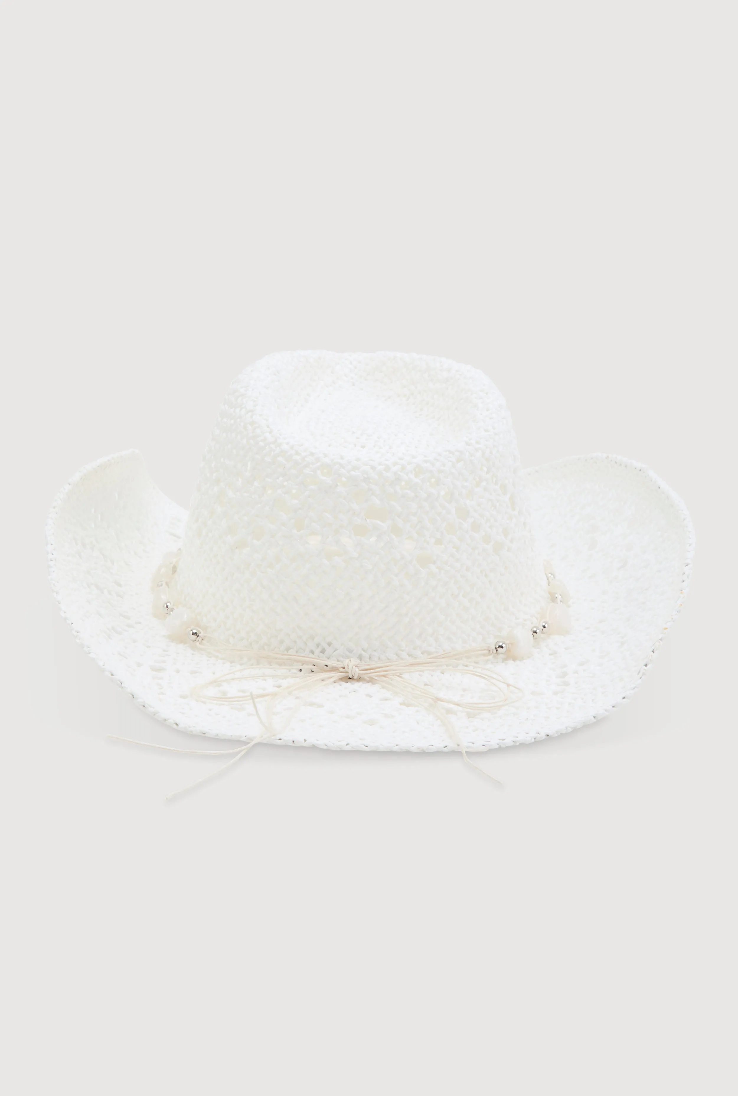 Beaded Trim Straw Cowboy Hat