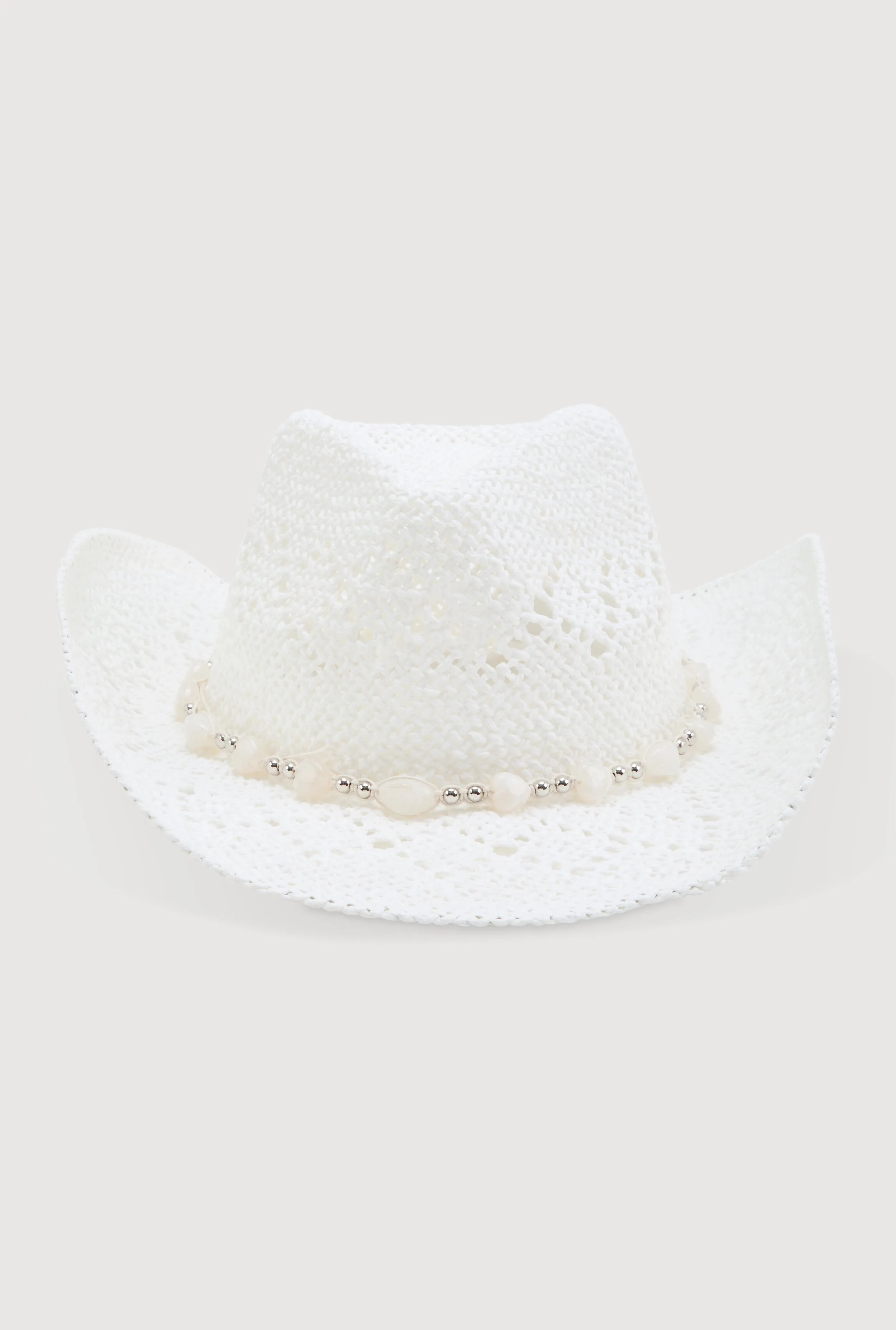 Beaded Trim Straw Cowboy Hat