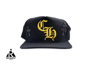 Black Leather Crosses Snapback Yellow