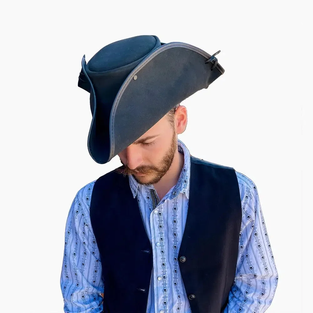 Blackbeard | Mens Tricorne Leather Pirate Hat