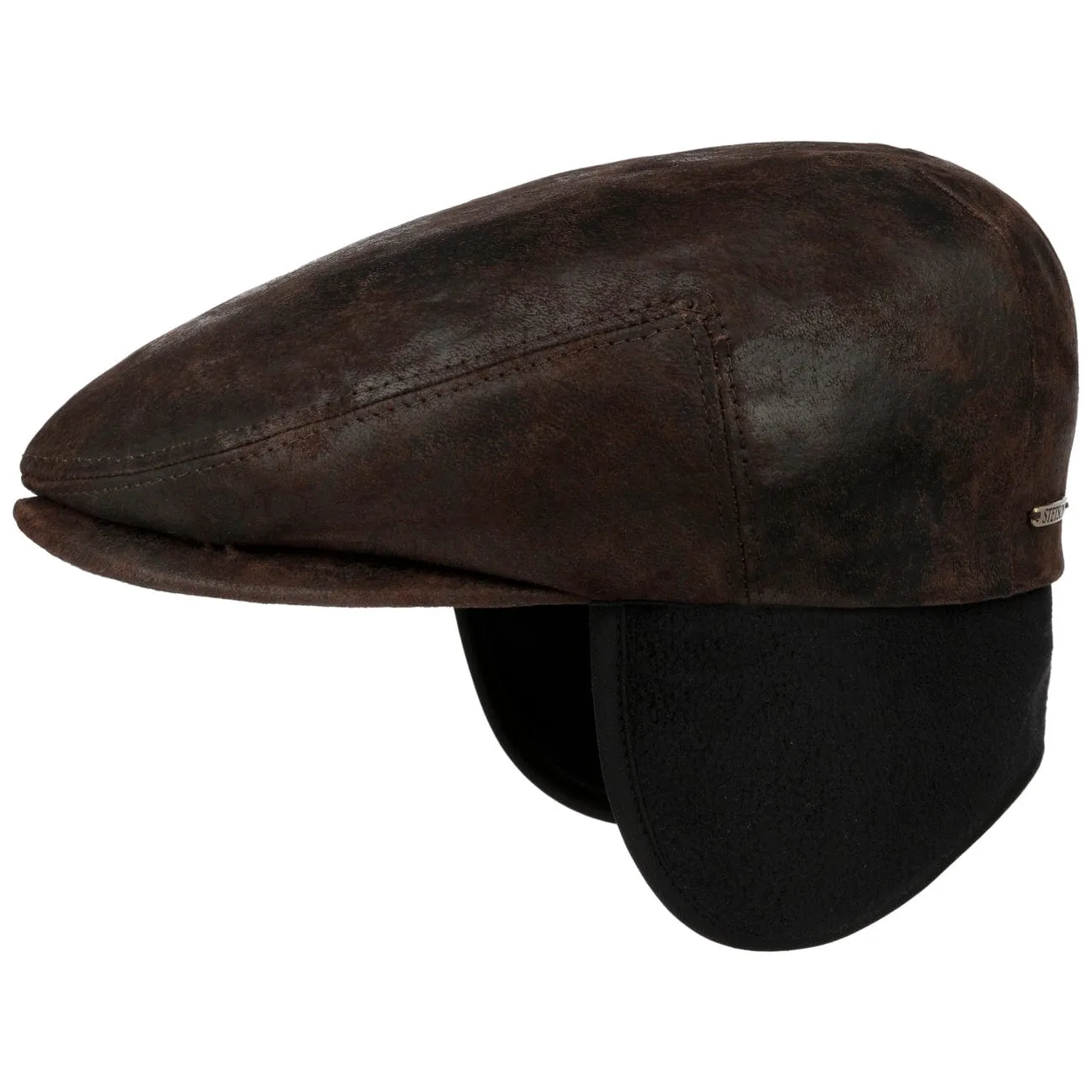 Kent Pigskin Flat Cap with Ear Flaps by Stetson