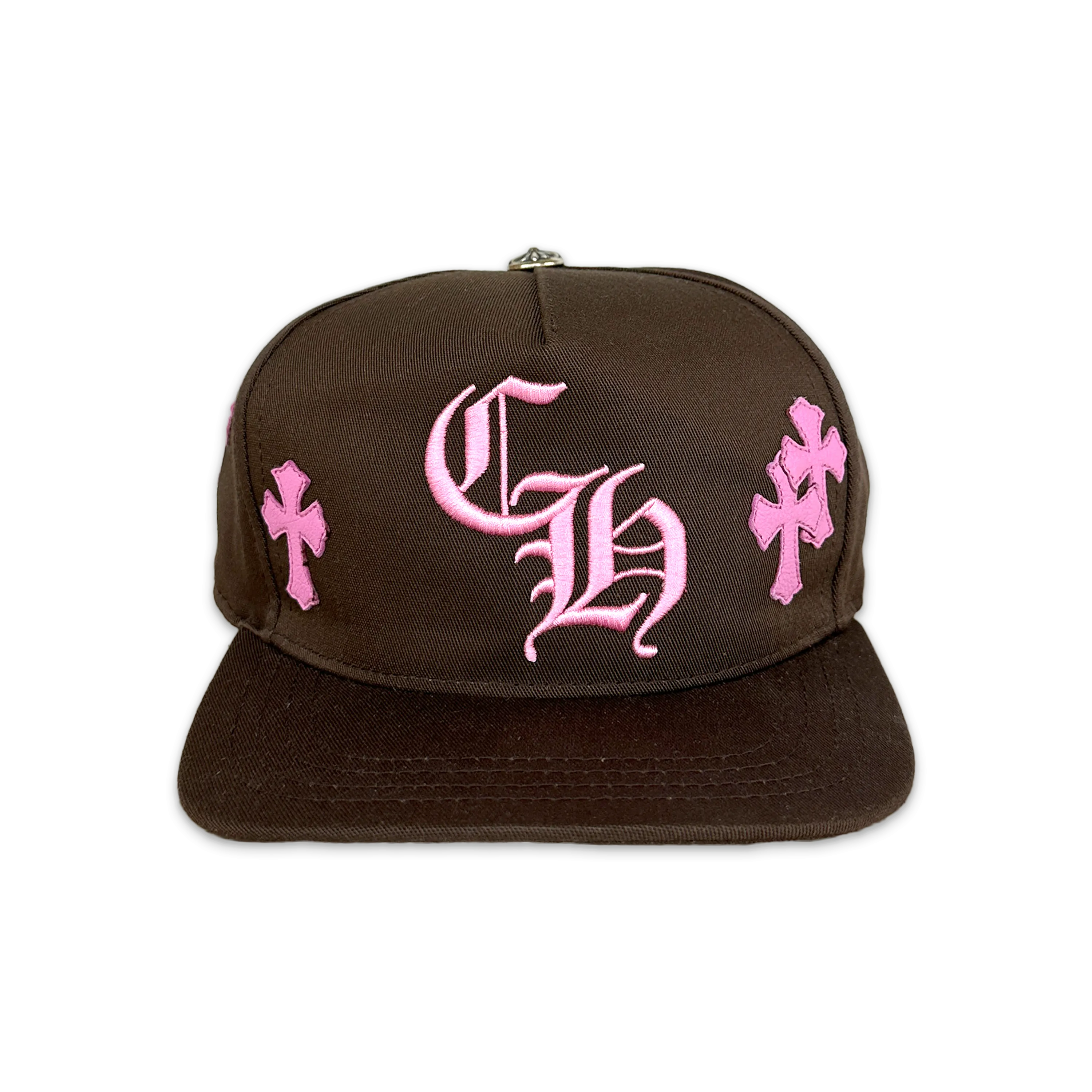 Pink Leather Crosses Snapback Brown