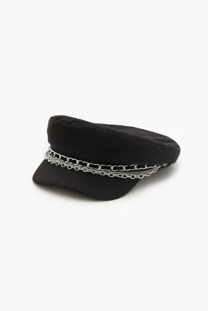Tiered Chain-Trim Cabbie Hat