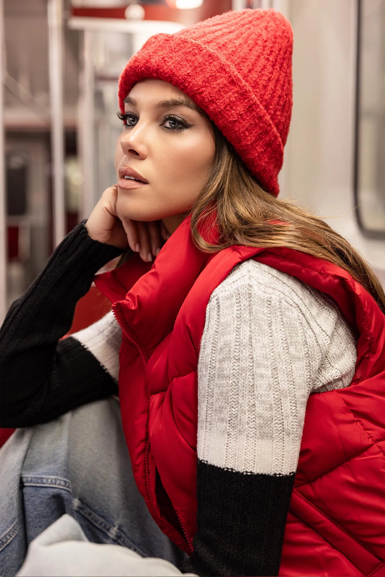 Tuque en tricot côtelé pelucheux