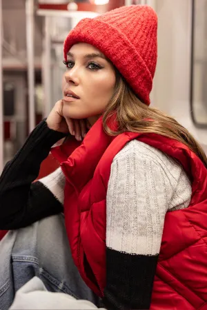 Tuque en tricot côtelé pelucheux