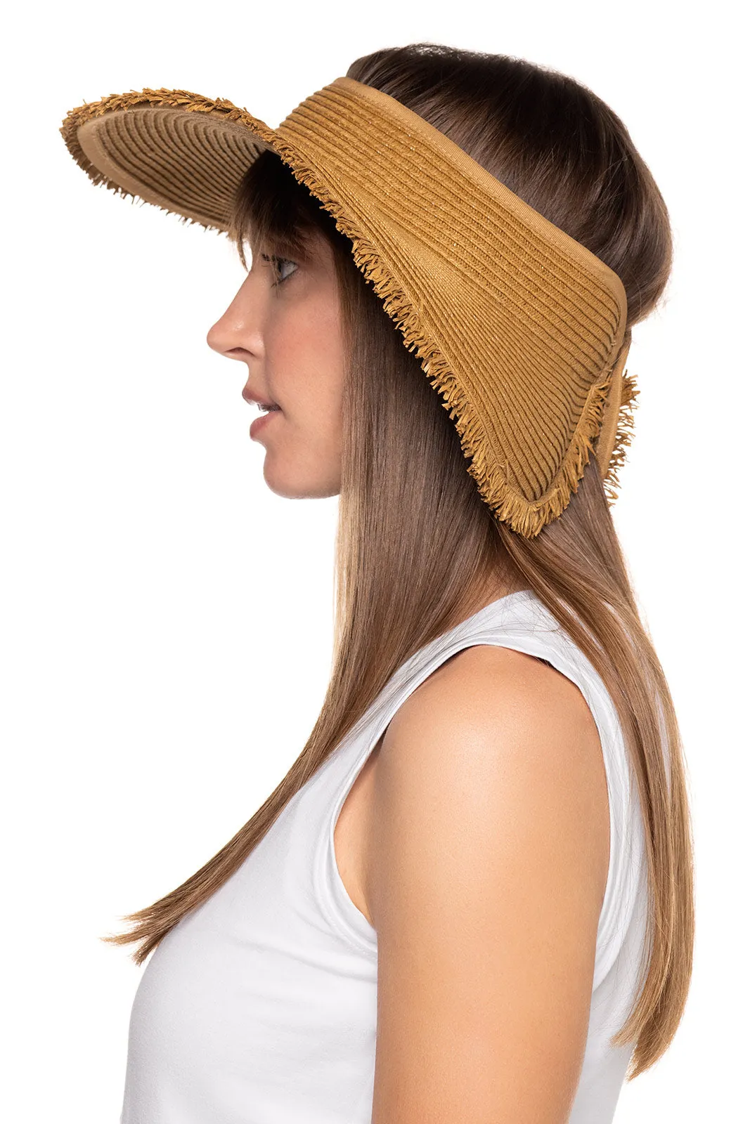 Women's Frayed Coolibar Rolled Packable Braid Visor | Toast